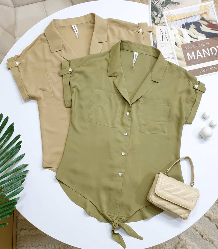 شومیز استین کوتاه جلو گره دار