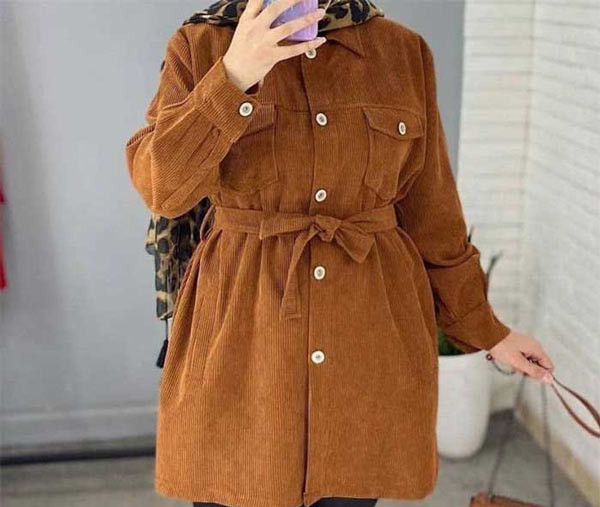 مانتو پاییزه کارشده با نوار قیطان